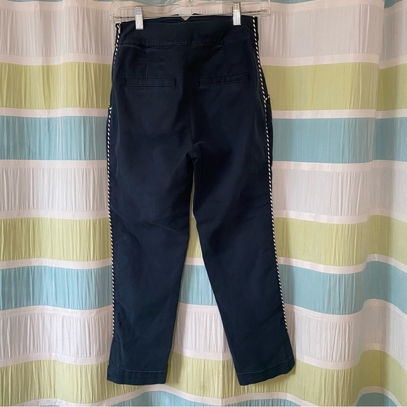 Anthropologie Matador Floral Embroidered Cropped Pants Navy Blue Sz 0P - Picture 6 of 10